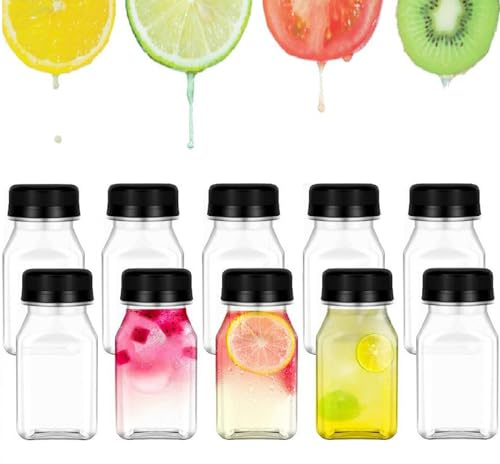 Kiuiom Botellas Vacías de Plástico,Botellas de Jugo, Mini Botella Plastico Transparentes,Zumo Reutilizables,10PCS 120ML Vacía para Almacenar Zumo Leche Batidos o Bebidas Caseras