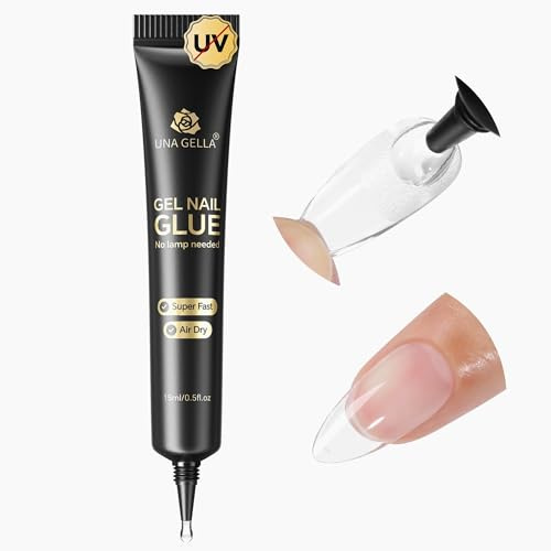 UNA GELLA Lufttrocknender Nagelkleber ohne UV-Licht 15 ml Superstarker Nagelkleber für Press-on-Nägel und klare Acrylnagelspitzen Stark haftende Formel