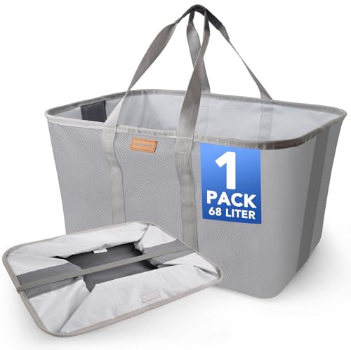 SOUTHGATE Faltbarer Wäschekorb 68L,extra Flach 2 cm, Freistehend, Robuster 600D Oxford Wäschekorb stoff, abwischbares Innenfutter, Tragegriffe & Standfüße,für Schlafzimmer Badezimmer (Grau)