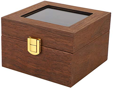 KIMISS Caja de Madera para Relojes, Organizador Tipo Almeja con 2 Ranuras en Nogal Negro, Caja de Almacenamiento de Madera de Primera Calidad para Exhibir y Proteger Relojes