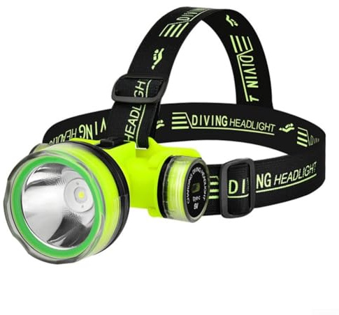 Sawhamale Proiettore subacqueo 350 m luce subacquea con fascio largo 180 ° IPX8 impermeabile ricaricabile lampada per pesca notturna, campeggio, escursionismo, immersioni, ciclismo, nero/verde (Q901)