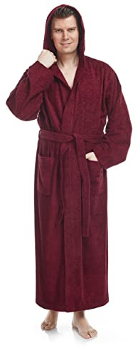 Arus Herren Bademantel mit Kapuze, wadenlang oder knöchellang, 100% Baumwolle (380 g/m²) Frottee OEKO-TEX® Zertifiziert