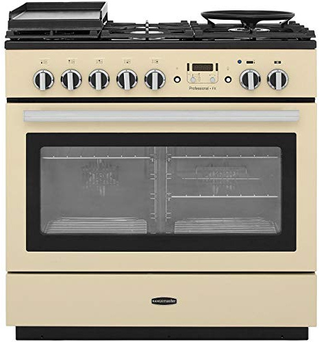 Rangemaster Professional Plus FX PROP90FXDFFCR/C 90cm wide Dual Fuel Range Cooker with Gas Hob - Cream/Chrome - A Rated