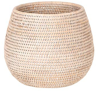 KOUBOO La Jolla Coco Rattan Bowl, White-Wash, Large Planter