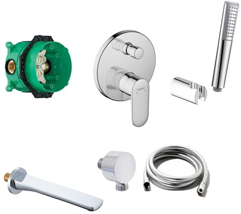 vanvilla Wannenset Unterputz mit Wannenarmatur Hansgrohe poliert HG70 | Wannenarmatur von Hansgrohe Vernis Blend Einhebelmischer, vanvilla Wanneneinlauf und Handbrause eckig Wannen-SET poliert