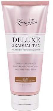 Loving Tan Deluxe Gradual Tan, Dark - Natural looking Self Tanner, Professional Strength Sunless Tanner, 7+ Self Tanning Applications per Bottle - Cruelty Free, Naturally Derived DHA - 150ml