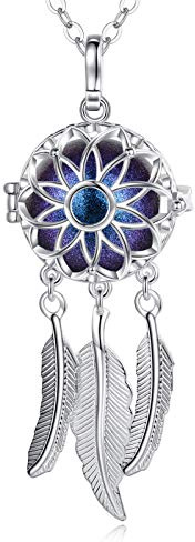 Eudora Harmony drömfångare halsband, med musik klockspel boll medaljong hänge halsband för kvinnor flickor damer fin smyckegåva, 76 cm + 114 cm kedja e silverpläterad, colore: stjärnblå, cod. K255N18-P