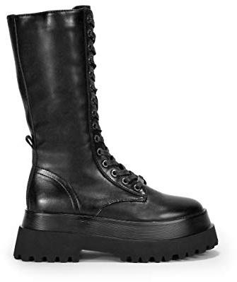 BOSANOVA Stivali militari alti con suola track e lacci. Chiusura interna con zip., Nero , 37 EU