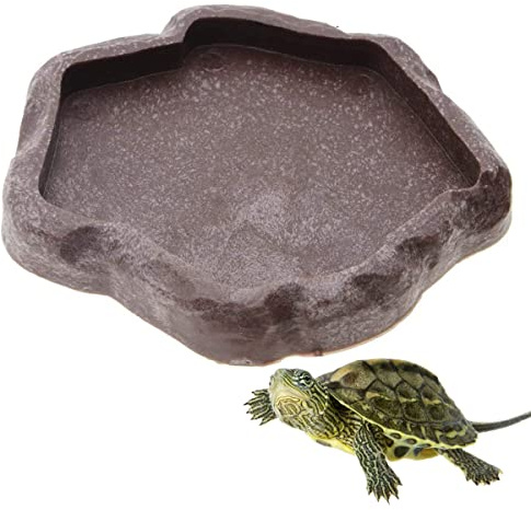 Jiuxuerim Reptile Feeding Bowl, Resin Reptile Water Tray Reptile Water Dish Food Bowl Reptile Food and Water Dish for Snake Frogs Gecko Tortoise Lizard Chameleon lguana (S)