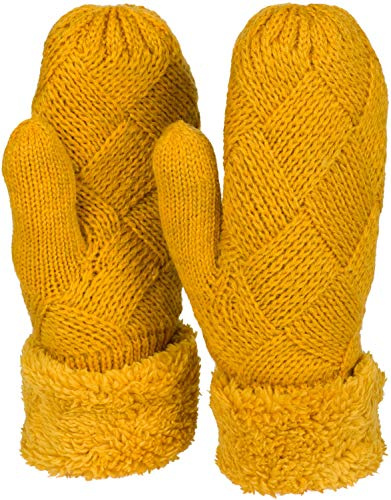 styleBREAKER Manoplas de punto de invierno para damas, guantes con patrón de diamantes, termo polar, guantes de punto 09010031, color:Curry