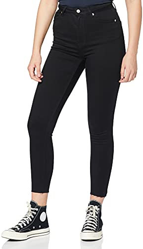NA-KD Dam Skinny High Waist öppen fåll jeans, Svart, 32 SE