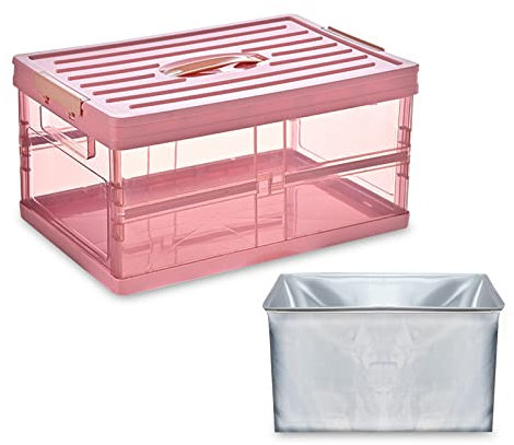 Ergocar Faltbar Kofferraum Organizer Aufbewahrungstasche Transparent Auto Organizer Kofferraumtasche Klappbox 55L mit Wasserdichter Tasche & Deckel für LKW, SUV, Zuhause-Rosa