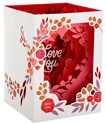 Hallmark Valentines Day Card, 3D & Pop Up Shadowbox Design, Florals & Roses, Musical, Pink, White