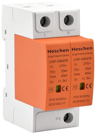 Heschen Överspänningsskydd, LYD1-C40/275, 2P 275V 20KA brandsäker lågspänningsledare, 35 mm DIN-skenmontering