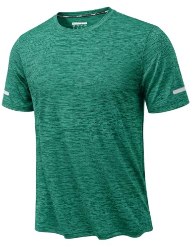 KEFITEVD T-shirt, herr, sport, t-shirts, funktionströja, kortärmad, snabbtorkande, andas, löpartröja, rund hals, träningströja, Smaragdgrön, XL