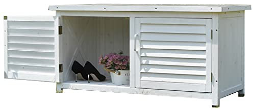 Aufbewahrungsschrank für den Außenbereich - Weiß, 110x55x57.5cm - Gartenwerkzeugkasten - Gartenschuppen - Rustikal, Holz, Doppel Tür