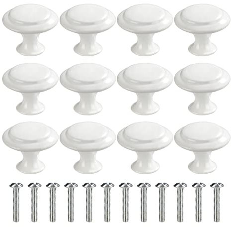 MengH-SHOP Pomolo per Mobile Rotondo Pomelli per Porta Maniglia per Armadietto con Viti per Porte Armadietti Cassetti e Guardaroba Accessori Mobili 30mm Bianco 12 Pezzi