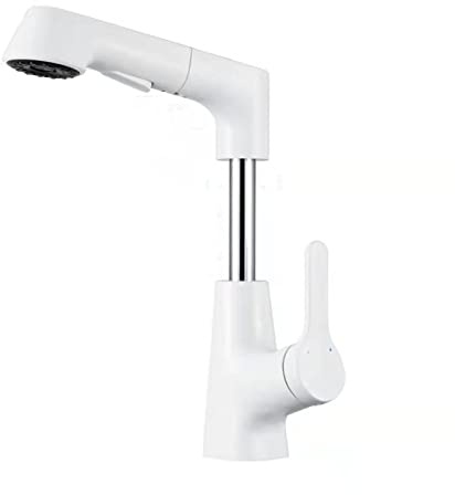 BiaoTeng Grifo Cocina ExtraíBle Blanco Giratorio 360° Elevado + Rebajado Grifo Alto Lavabo Laton Grifo De Lavabo Con Ducha Extraible