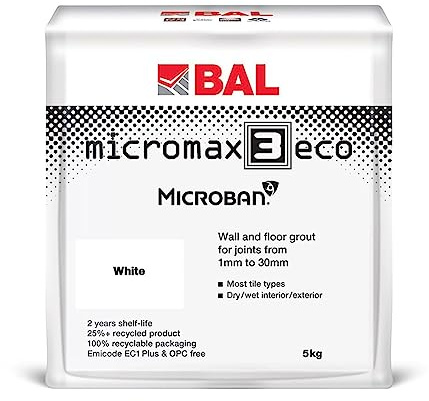 Bal Micromax3 Eco Grout Wall & Floor Grout, Rapid Set, Antimicrobial, Suitable For Interior & Exterior 5KG Bag -White