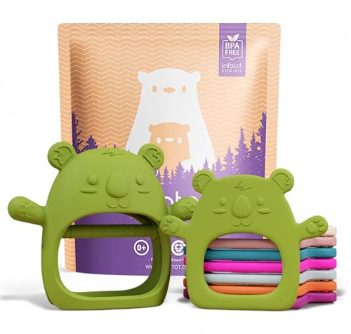 Infatot® 2er-Pack Beißspielzeug für Babys – Koda Koala – Tragbarer Baby-Beißring-Fäustling, sensorisches Kauspielzeug für Babys, beruhigender Baby-Kauhandschuh - Jadegrün