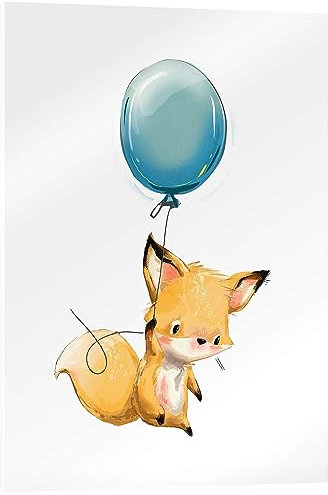 Posterlounge Kleiner Fuchs mit Ballon Acrylglasbild von Kidz Collection 30 x 40 cm Türkis Wandbilder Wanddeko