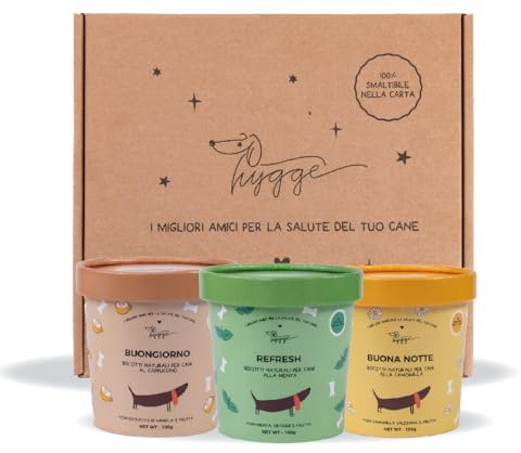 Routine box: Biscotti naturali per Cani SET 3 Confezioni (Buongiorno al Capuccino, Refresh, Buona notte alla Camomilla) | Snack Cane gustoso e sano, adatto a tutte le taglie | 300 gr | Hygge Dog