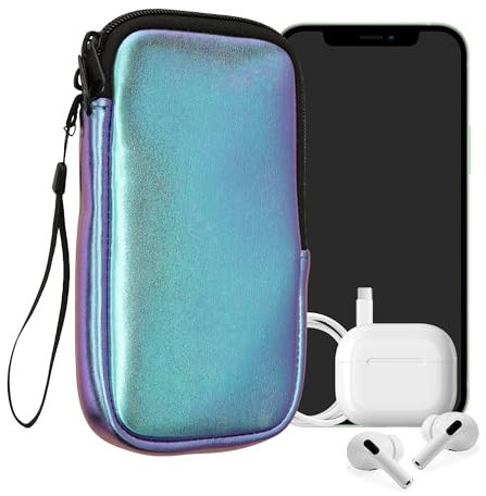 kwmobile Handytasche für Smartphones XL - 6,7/6,8 - Neopren Handy Hülle Metallic Petrol - Handy Tasche 17,2 x 8,4 cm Innenmaße