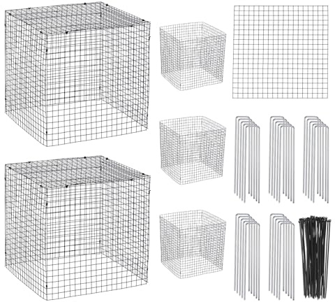 PATIKIL 20 Pack Kleine Draht-Pflanzenschützer, 12x12 Zoll Quadratische Draht-Pflanzengitter mit 20 Erdspießen & 50 Bändern zum Schutz von Blumen- und Gemüsepflanzen vor Tieren, Dunkelgrün