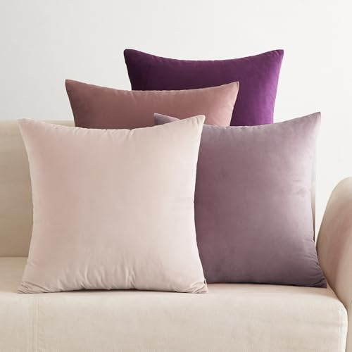 EMEMA Samt Kissenbezug 50x50 cm Kissenhülle Kopfkissenbezug Dekorative Dekokissen 4er Set Couchkissen Deko Bezug Sofakissenbezug für Wohnzimmer Schlafzimmer Büro Lila Serie