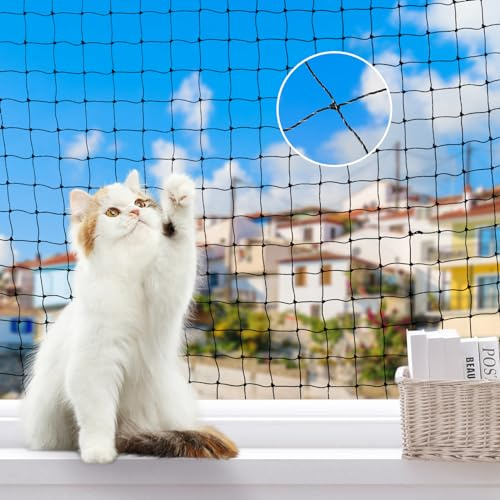 Lewondr Cat Netting Balcony, 10x26ft Steel Wire Reinforced Balcony Screen for Pets, Anti-Fall Pet Mesh Fence Cat Safety Net for Balcony, Window, Stair, Patio