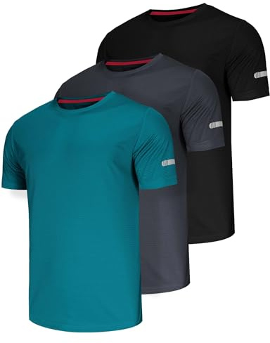 Chenjunrong - Confezione da 5 magliette sportive da uomo, a maniche corte, traspiranti, ad asciugatura rapida, T-shirt funzionale da uomo per corsa e allenamento, Nero grigio verde, L