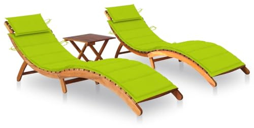 vidaXL 2X Madera Maciza de Acacia Tumbonas con Mesa y Cojines Hamaca Cama Salón Diván Asiento Piscina Playa Jardín Patio Terraza Balcón Exterior