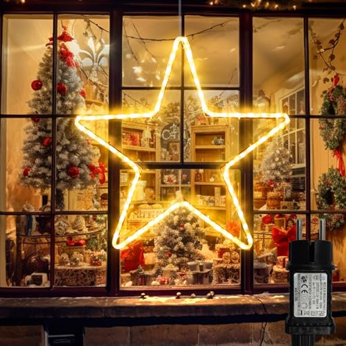 DBFAIRY Weihnachtsstern Lichter, 40 LEDs Sterne Weihnachtsbeleuchtung mit Timer, Wasserdicht Große Leuchtstern Fensterdeko mit Stecker für Innen Außen Weihnachtsdeko (Warmweiß)
