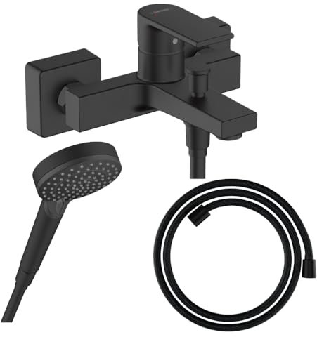 Hansgrohe Pack mitigeur Bain Douche Vernis Shape + Flexible Designflex + Pommeau Vernis Blend 100 Vario Noir Mat