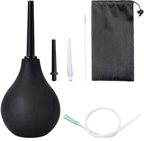 BORISCA 224ML Poire à Lavement, Poire de Lavement Noir Poire Anale + 1 x 37cm Conduit en Silicone + 1 Rinse Hard Plug + 1 Soft Plug + 1 Brosse de Nettoyage avec 1 Sac de Rangement