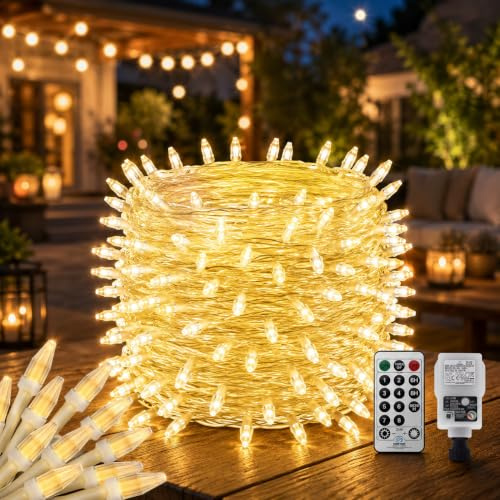 CERIAL 100M 800LEDs Lichterkette Außen Inner mit Stecker,Diamant Lang Lichterkette Outdoor IP44 Wasserdicht mit Fernbedienung,Timer für Hochzeit Balkon Ostern Garten,Warmweiß