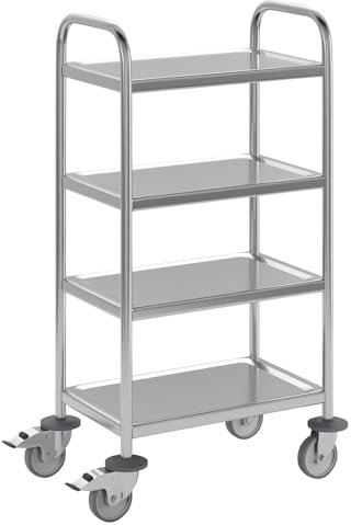 eurokraft | Chariot de Service en INOX | 4 Plateaux | L x l x h 705 x 405 x 1055 mm
