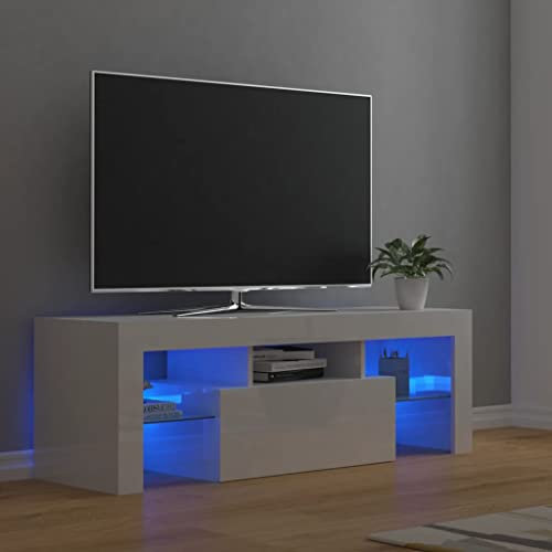 DYRJDJWIDHW Meuble TV 160 cm Longueur,Meubles,télévision 180 cm,Meuble TV avec lumières LED Blanc Brillant 120x35x40 cmConvient au Salon, à la Chambre à Coucher, à la Salle de séjour