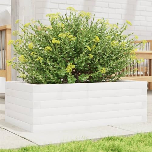 Juroupi Jardinière Blanc 70x40x23 cm Bois de pin Massif,Jardiniere sur Pieds,Bac avec Treillis,Jardiniere Terrasse