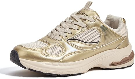 LUCKY STEP Women's Running Shoe Platform Chunky Walking Sneakers Breathable Mesh Comfy Lightweight Fashion Casual Tennis Dad Shoes (Gold, 11US-41EU-8UK)