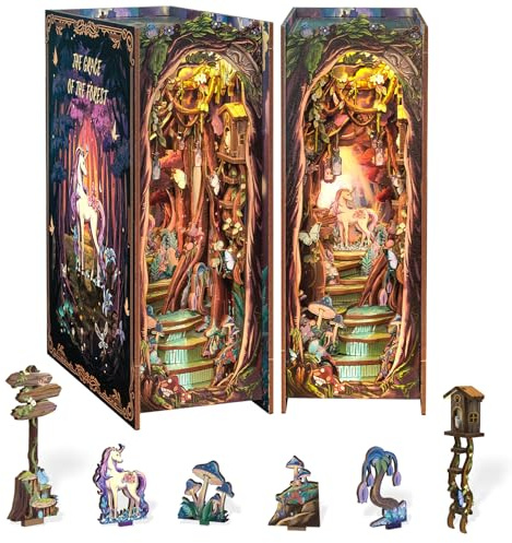 Cutefun Book Nook Kit - DIY Miniature House Holzmodell Puppenhaus mit LED-Beleuchtung für Erwachsene | Kreatives Geschenk für Frauen/Männer