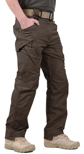 Hiwise Men's Ripstop Tactical Pants Water Resistant Stretch Cargo Pants Lightweight EDC Hiking Work Pants (Dark Brown, 42WX34L)