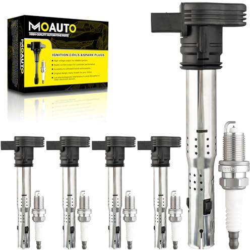 MOAUTO Set of 5 Ignition Coils Pack UF575 07K905715G & 5 PCS Iridium Spark Plugs Compatible with Volkswagen Beetle Golf Jetta Passat Rabbit L5 2.5L