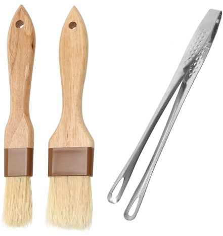 2 Stück Backpinsel Naturborsten, Backpinsel Holz, Pinsel Backen, Küchenpinsel Pinsel für Brotteig Grillsauce Backen Kochen Fleisch und Fisch Zucker Handwerk Pralinen(Klein+Mittel)