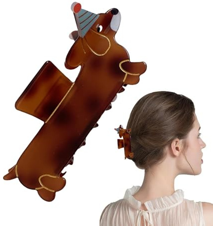 Haarklammer Mit Hundemotiv – Dackel-Haarschmuck Für Frauen, Stilvolle Krallenklammern In Tierform | Haarspangen Mit Starkem Halt Für Dickes Haar-Styling, Niedliche Dekorative Haar-Accessoires Für Mädc