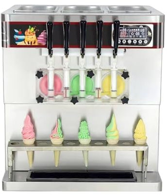 Máquina Para Hacer Helados Suaves, Máquina Comercial Para Helados Suaves De 5 Sabores Con 5 Boquillas De Descarga Diferentes Y Tanques Superiores Refrigerados Para Tienda De Té Con Leche Y Sundae