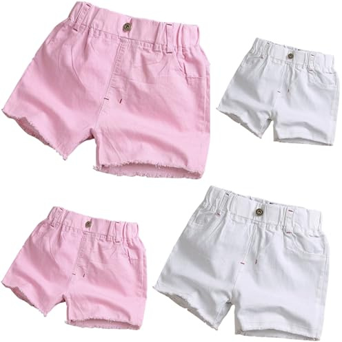 Mädchen Jeans Shorts Einfarbig Denim Kurze Hose Mode Hot Pants Elastische Taille Hotpants Kurze Hose Sommerhose Freizeit Y2K Hose Casual Loose Kuschelhose Rosa, 6 Jahre