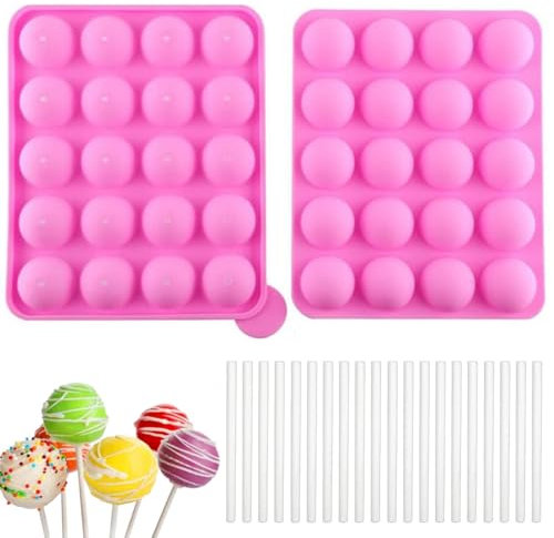 Silicone Cake Pop Mold, Cake Pop Kit of 1 Pcs 20 Cavity Lollipop Moulds with 20 Pcs Cake Pop Sticks, Chocolate Lolly Moulds, Great for Cake Pop Maker, Lollipop Mold, Cake Pop and Chocolate