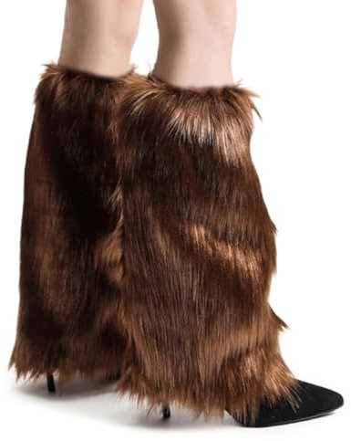QEXUJOW Stulpen für Damen,40cm Damen Kunstpelz Beinwärmer Plüsch Beinwärmer, Mädchen Furry Fuzzy Beinwärmer Winter Stulpen Damen für Winterwärmer Fasching Mottoparty Verkleidung (Braun)