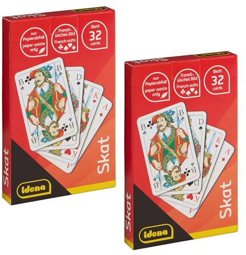 Idena 90270 - Skatspiel mit französischem Blatt, 2 Stück mit je 32 Karten, für 3-4 Spieler ab einem Alter von 12 Jahren, Kartenformat ca. 5,9 x 9,1 cm